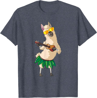Llama Ukulele Luau TShirt Cute Gifts Llama Ukulele Luau Cute Funny Cool Hawaii Alpaca Gift T-Shirt - Heather Blue