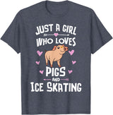 Pigs Memme Pigs And Ice Skating Gifts for Girls Women T-Shirt - Heather Blue