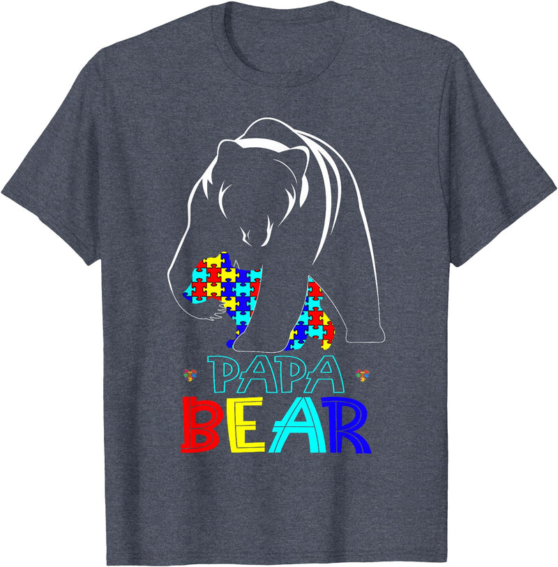 Papa Bear Autism Awareness Month Gifts Autism Dad Papa Bear Autism Awareness Gifts for Autism Dad Support T-Shirt - Heather Blue