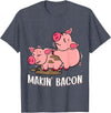 Funny sayings Farmers organic Farmers Animals Makin` Bacon Pig Bacon Farmer T-Shirt - Heather Blue