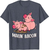 Funny sayings Farmers organic Farmers Animals Makin` Bacon Pig Bacon Farmer T-Shirt - Heather Blue