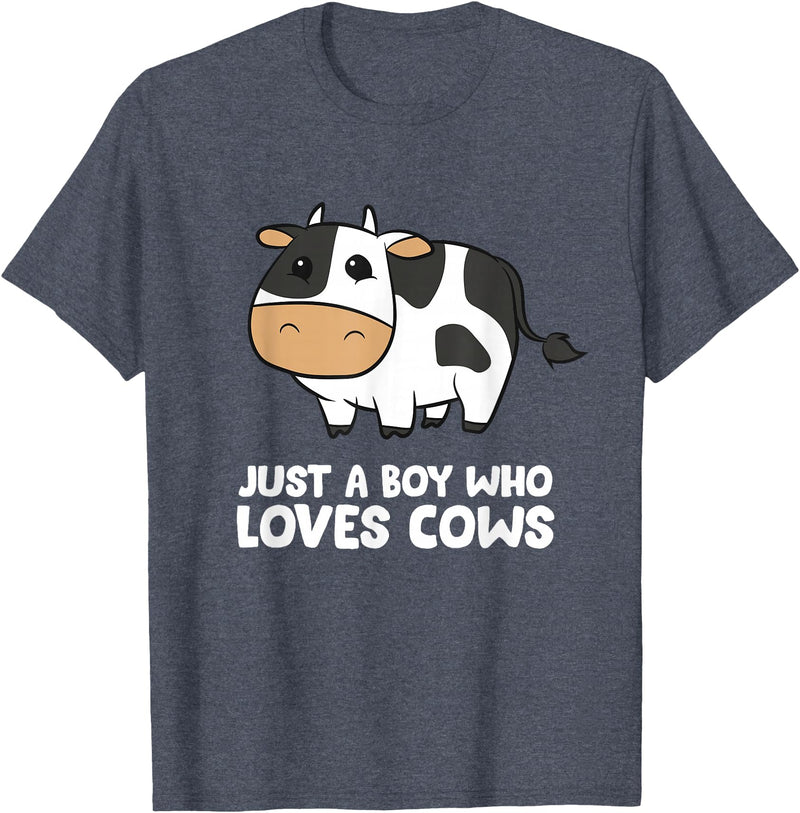 Funny Cow Lover Gifts Just a Boy Who Loves Cows T-Shirt - Heather Blue