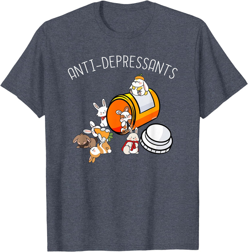 Antidepressants Rabbit Cute Bunny Funny Rabbit Lover T-Shirt in Heather Blue