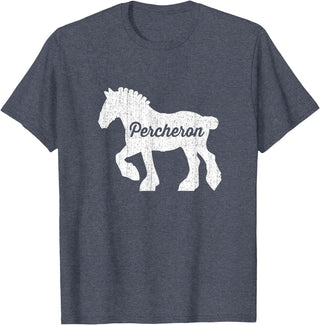 Angry Ant Graphics - Percheron Horse Distressed Silhouette of Percheron Draft Horse T-Shirt - Heather Blue