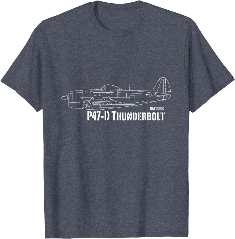 Bear Cave Designs - USA Republic P-47D Thunderbolt T-Shirt - Heather Blue