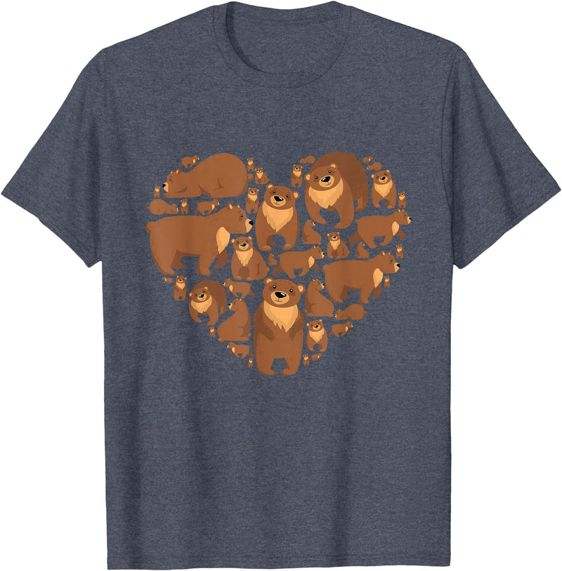 Grizzly Bear lover heart gifts idea Grizzly Bear lover heart bear love camping hiking men women T-Shirt - Heather Blue