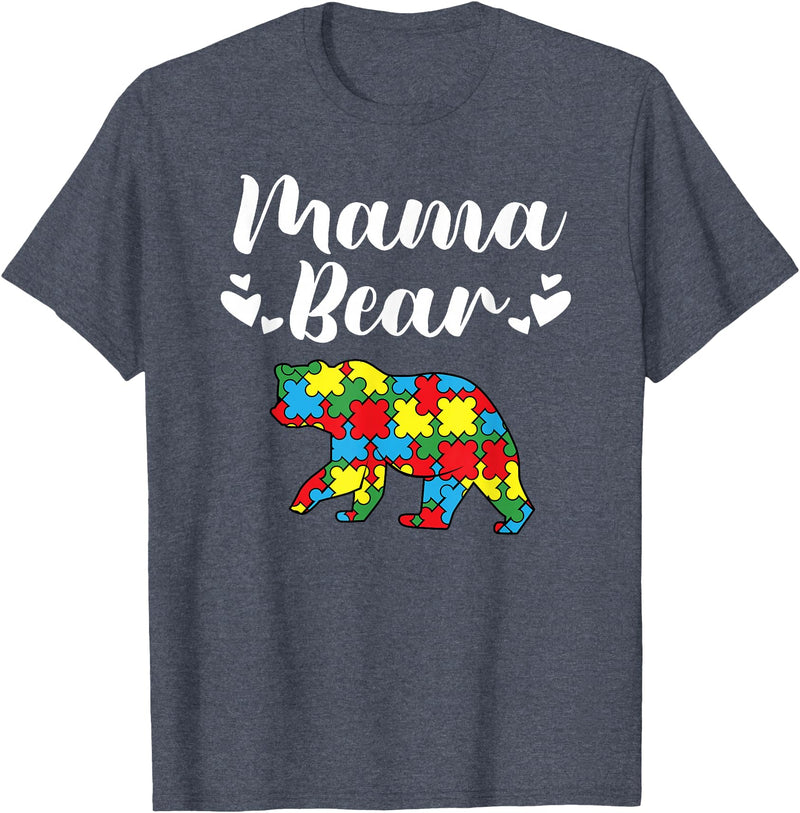 Mama Bear Autism Awareness Mom Puzzle Clothing Co Autism Awareness Mama Bear Proud Autistic Mom T-Shirt - Heather Blue