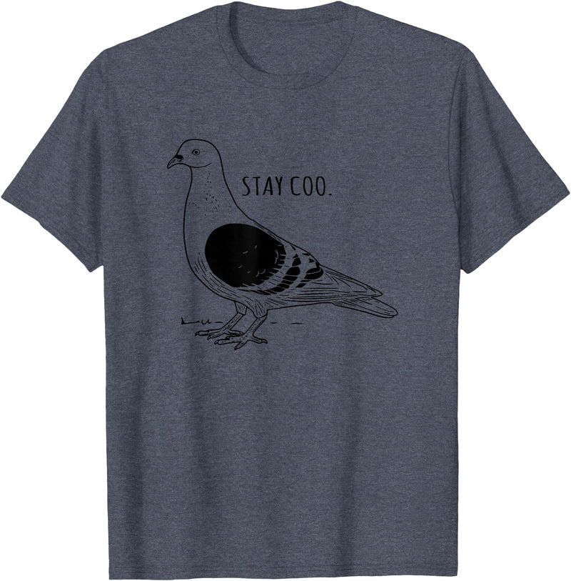 Funny Pigeon Apparel Tee Co. Stay Coo Pigeon Cool Bird Lovers Funny Bird Meme Saying T-Shirt - Heather Blue