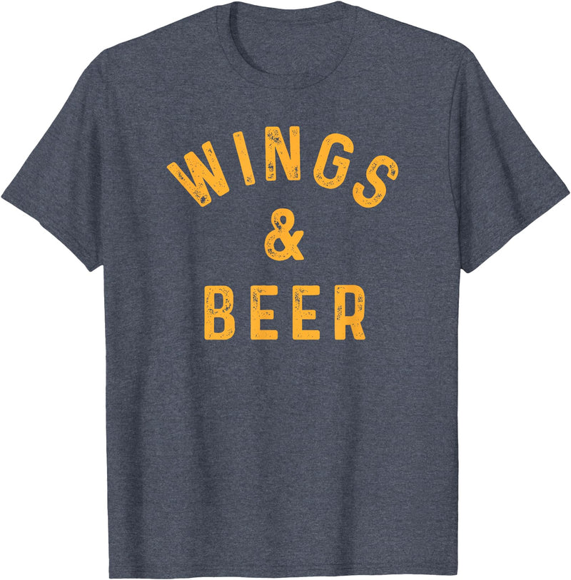 Threadrock Wings & Beer Funny Buffalo Chicken Lover Beer Drinker T-Shirt - Heather Blue