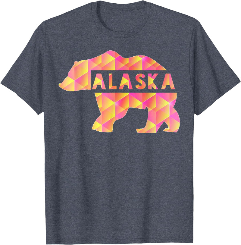 Proud Alaskan Bear Art Alaska State Pride Proud Alaskan Pink Grizzly Bear T-Shirt - Heather Blue