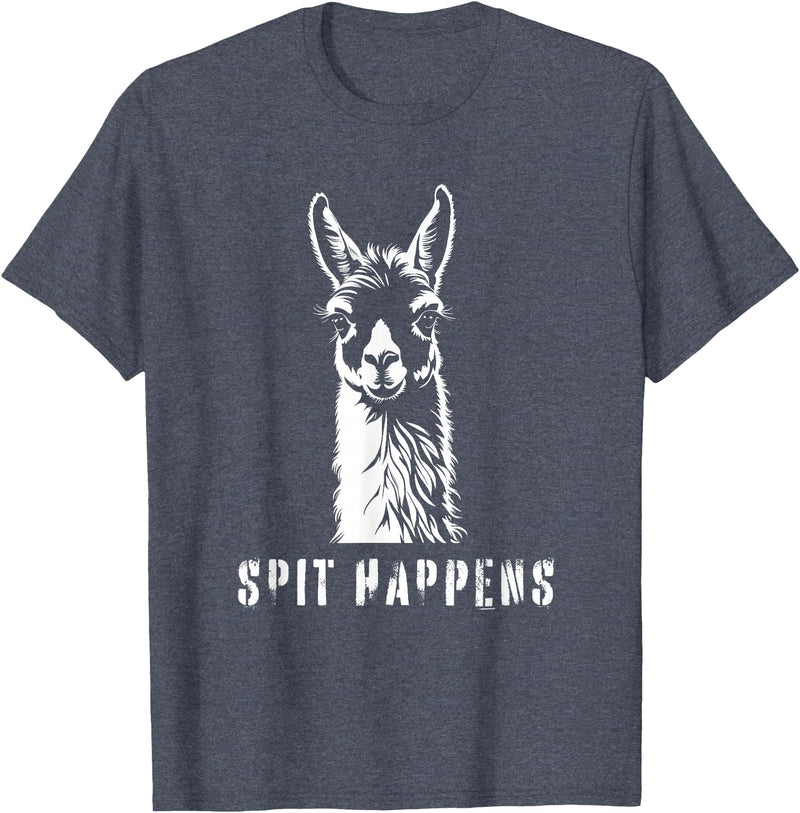 Funny Llama Spit Happens - Llama Drama T-Shirt - Heather Blue