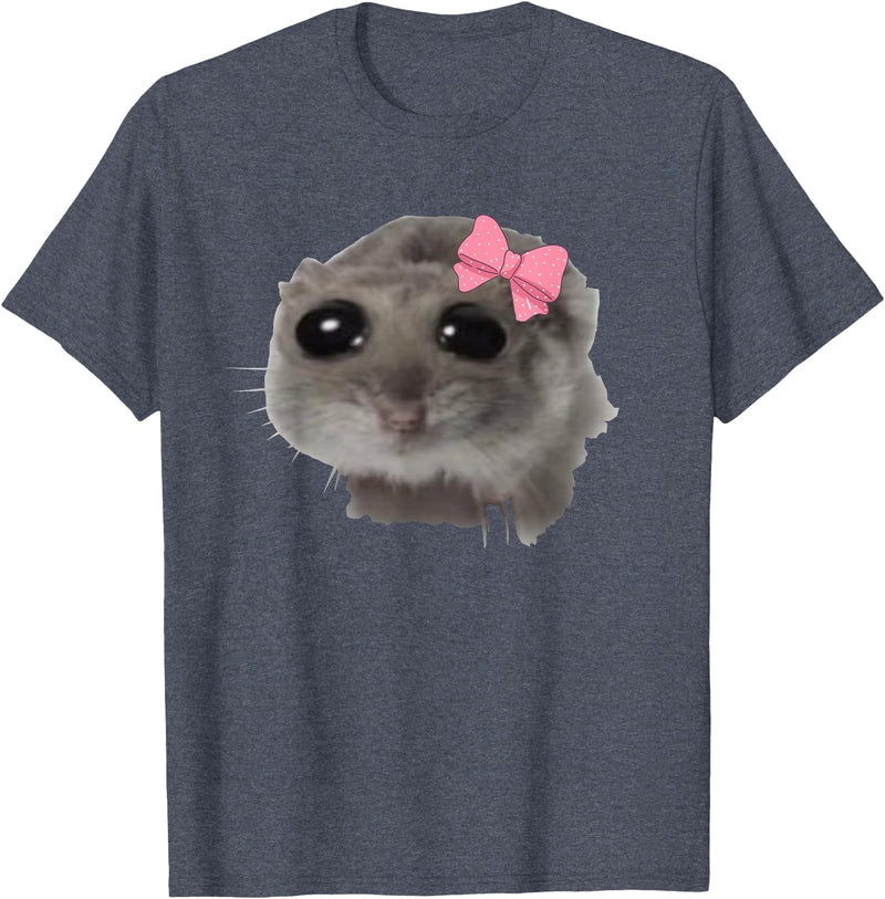 Coquette Sad Hamster Meme Crying T-Shirt - Heather Blue