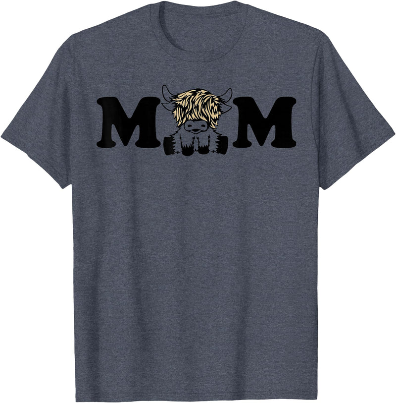 Highland Cattle Corner Messy Bun Life Hair Glasses highland cow mom T-Shirt - Heather Blue