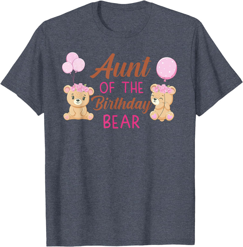 Family Birthday Bear Gifts Aunt of The Birthday for Girl Bear 1st Birthday Party Girl T-Shirt - Heather Blue