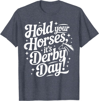Witty Roller Derby & Sports Tees Hold Your Horses it's Derby day T-Shirt - Heather Blue