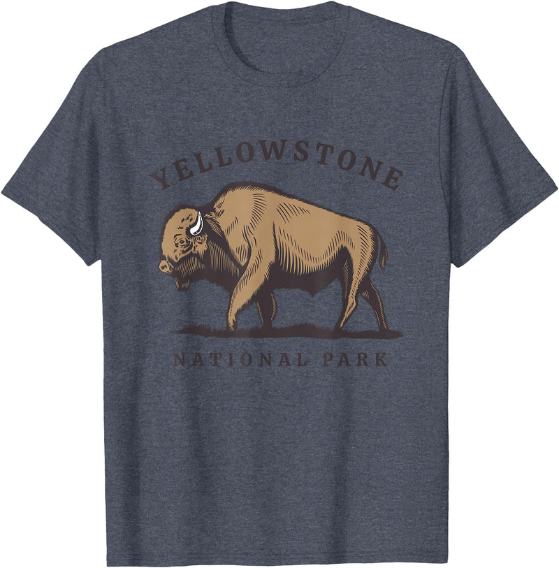 Yellowstone National Park Bison Clothing Co Yellowstone National Park Wyoming Buffalo Bison T-Shirt - Heather Blue