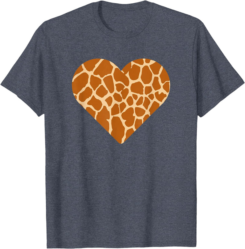 Giraffe Heart Graphic Apparel Giraffe Heart Cute Giraffe Lover Love T-Shirt - Heather Blue