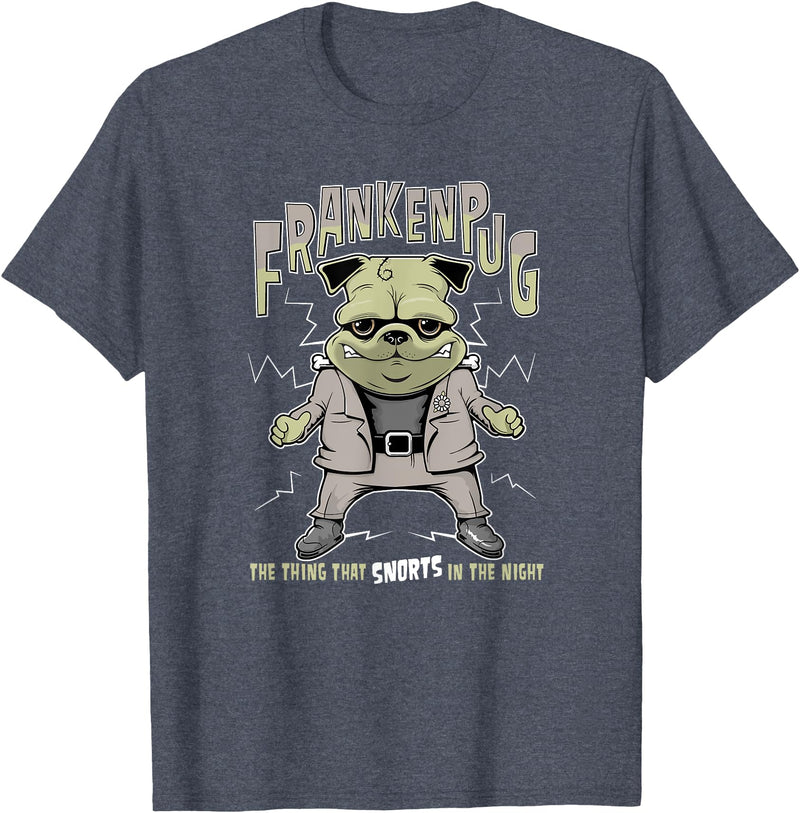 Rescue Mission Tees Pug Halloween FrankenPug T-Shirt - Heather Blue