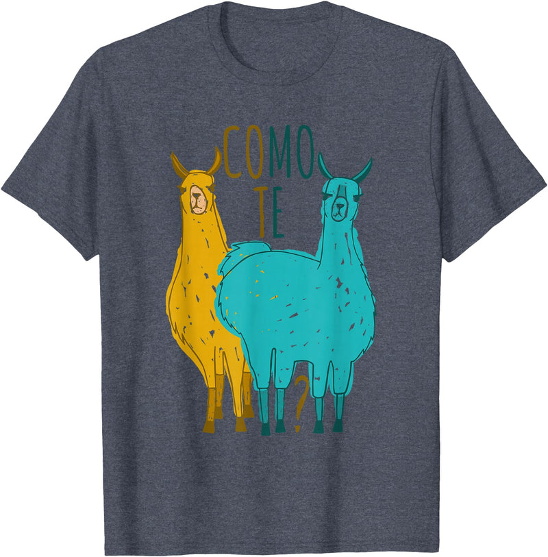 Funny Llama T-Shirt Como Te Llamas Funny Spanish Joke Llama Shirt Tee T-Shirt - Heather Blue