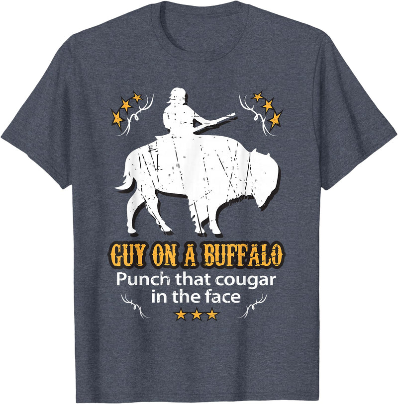 Guy on a Buffalo ~ Punch that Cougar in the Face T-Shirt - Heather Blue