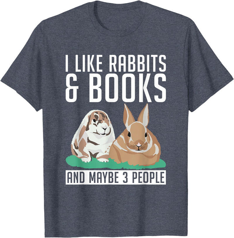 I Like Rabbits & Books and Maybe 3 People Cute Rabbit Lover T-Shirt in Heather Blue