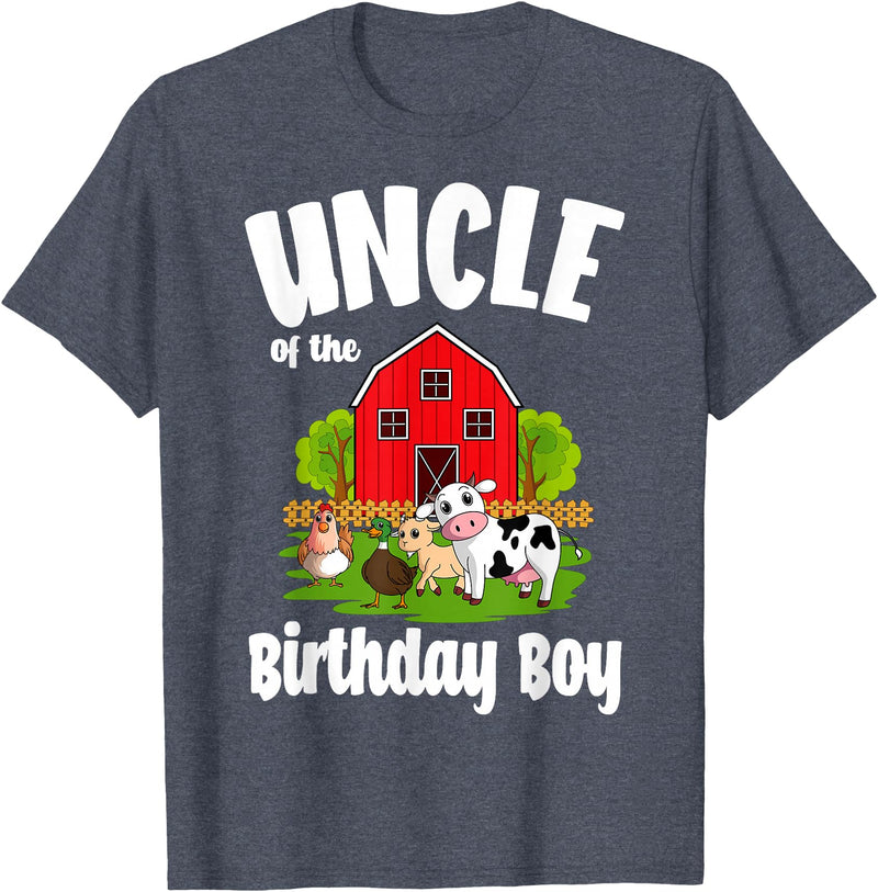 Birthday Boy Farm Animal Theme Uncle Of The Birthday Boy Farm Animal Bday Party Celebration T-Shirt - Heather Blue