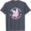 Inspire and Motivate Designs for Real Life Womens, Pigs Fly, cute and funny ALL THINGS ARE POSSIBLE T-Shirt - Heather Blue