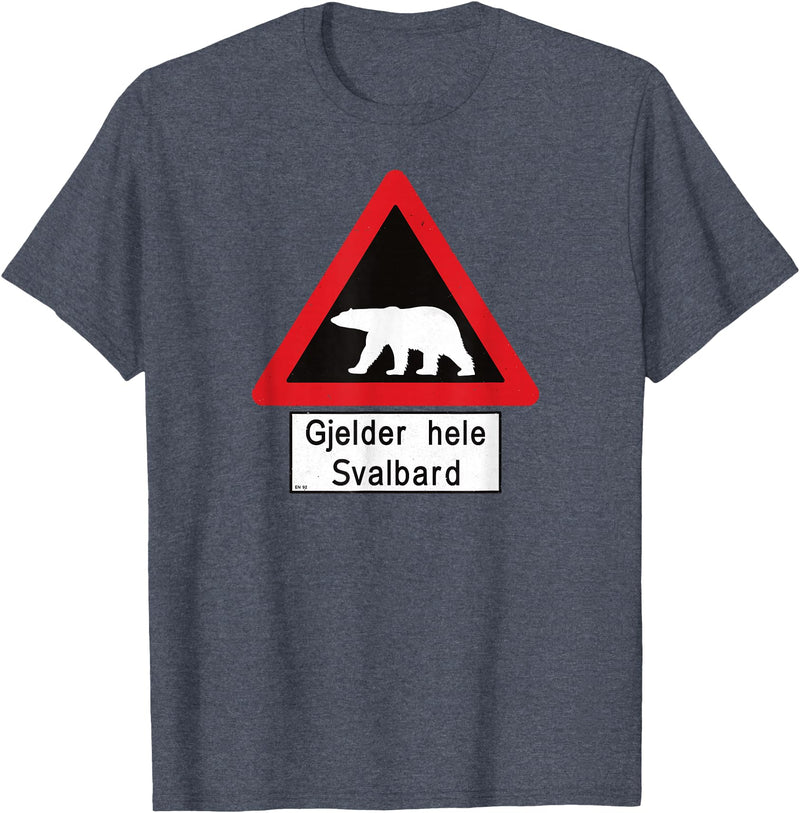 Svalbard T-Shirt Co. Svalbard Polar Bear Sign | Gjelder hele Svalbard | Norway T-Shirt - Heather Blue