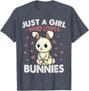 Just a Girl Who Loves Bunnies Kids Girls Rabbit Bunny T-Shirt in Heather Blue