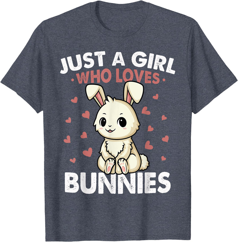 Just a Girl Who Loves Bunnies Kids Girls Rabbit Bunny T-Shirt in Heather Blue