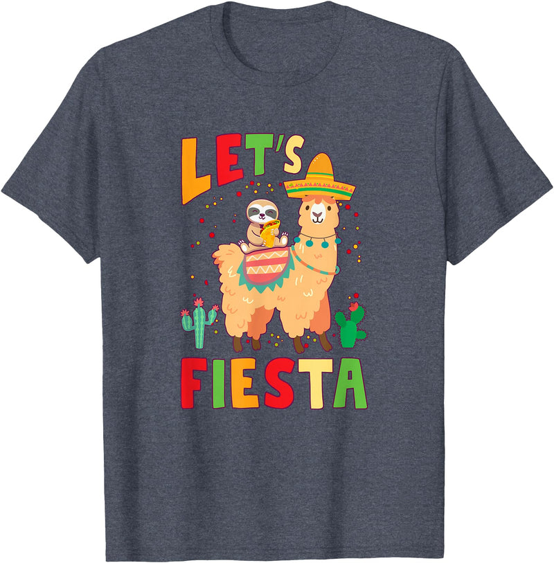 Funny Sloth And Llama Let's Fiesta Cinco De Mayo Sloth And Llama Let's Fiesta Cinco De Mayo Mexican Party T-Shirt - Heather Blue
