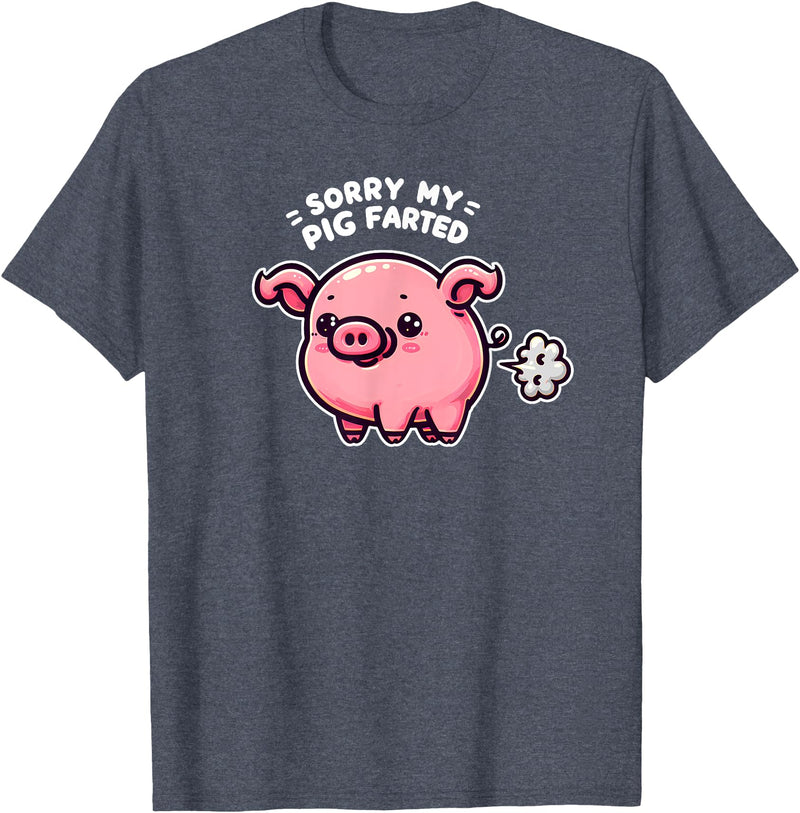 Humorous Farm Animal Fun Men Women Kids Sorry My Pig Farted Funny Sayings Humor Quotes T-Shirt - Heather Blue