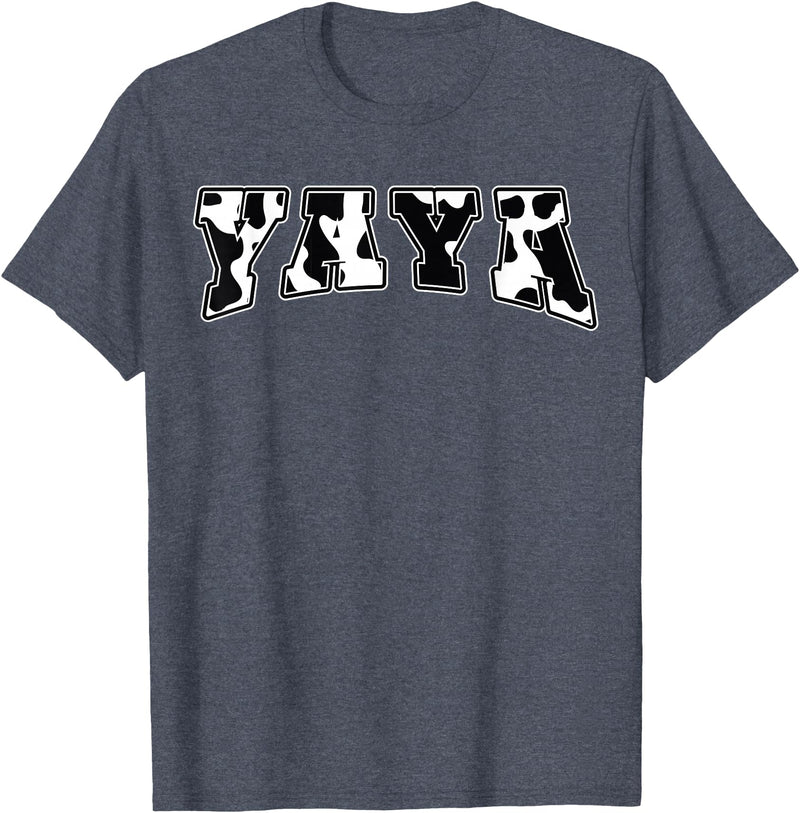 YaYa Cow Print Cow Pattern Cute Mother Grandma Matching T-Shirt - Heather Blue