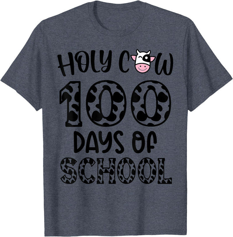Holy Cow 100 Days Of School teachers Students Kids T-Shirt - Heather Blue