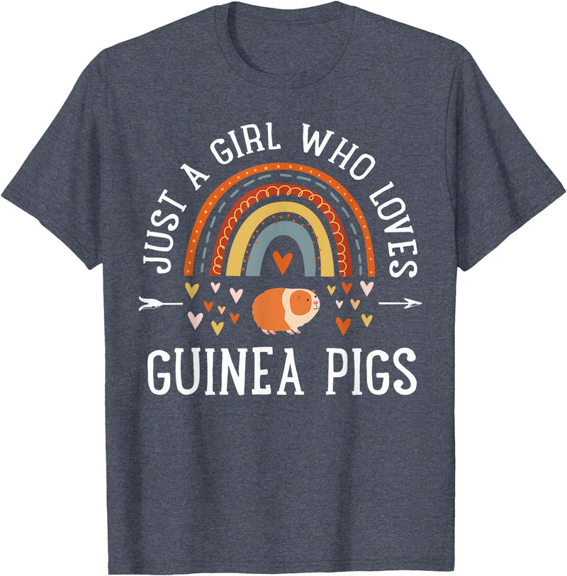 Cute Clothing With Guinea Pigs For Girls Just A Girl Who Loves Guinea Pigs Rainbow Gifts Cavy Lover T-Shirt - Heather Blue