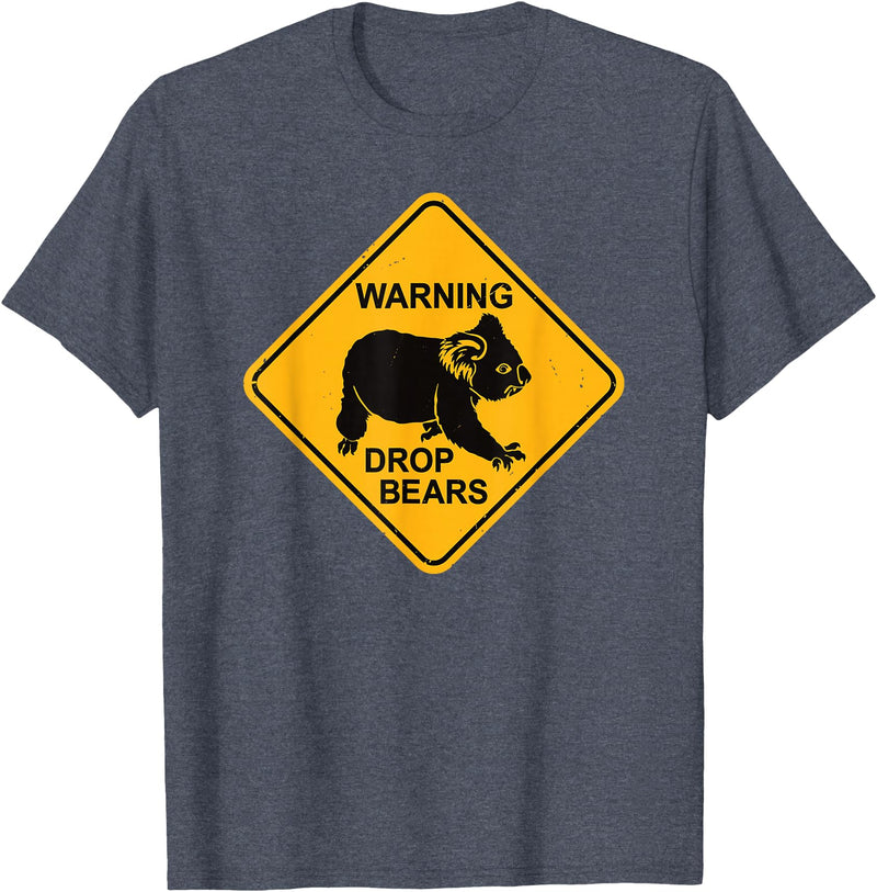 Australia Retro Koala Co. Koala Bear Warning Sign - Drop Bears Funny Koalas Australia T-Shirt - Heather Blue