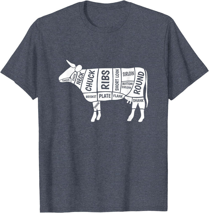 Beef Steak Cow Butcher Cuts Teez Cow T-Shirt T-Shirt - Heather Blue