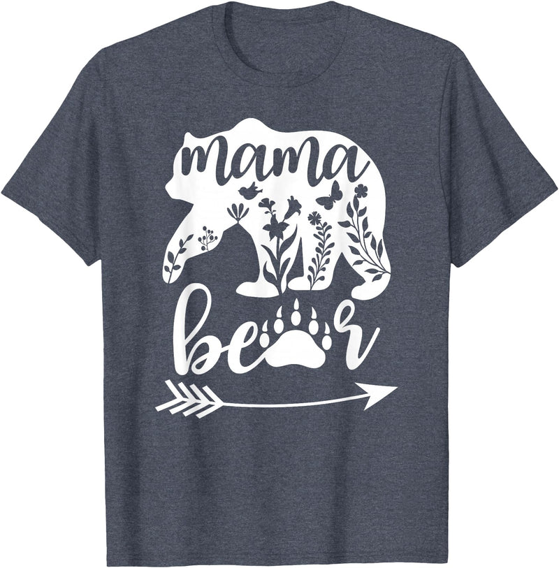 Women Floral Mama Bear TShirt Mama Bear Mom Women Floral Mama Bear Mom Bear Mommy Bear Floral Mama Bear T-Shirt - Heather Blue
