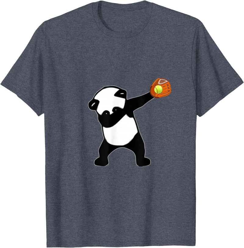 Dabbing Panda Bear Softball Baseball Glove Sport T-Shirt - Heather Blue