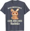 Never Underestimate a Girl Who Loves Rabbits T-Shirt in Heather Blue