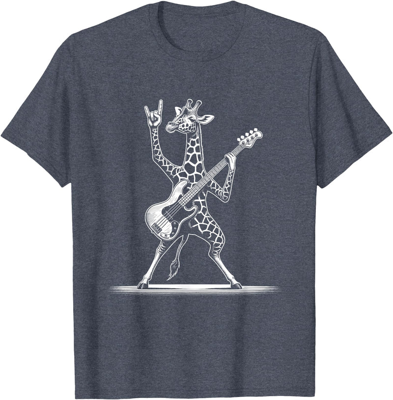 Funny Guitar Giraffe Lovers Costume for Guitarist Rock n Roll Giraffe Playing Guitar Funny Mens Womens Giraffe T-Shirt - Heather Blue