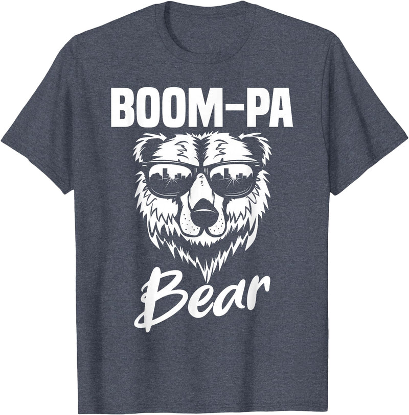 Boom-Pa Bear Funny Gifts Apparel Boom-Pa Bear Wearing Cool Sunglasses Fathers Day Gift T-Shirt - Heather Blue