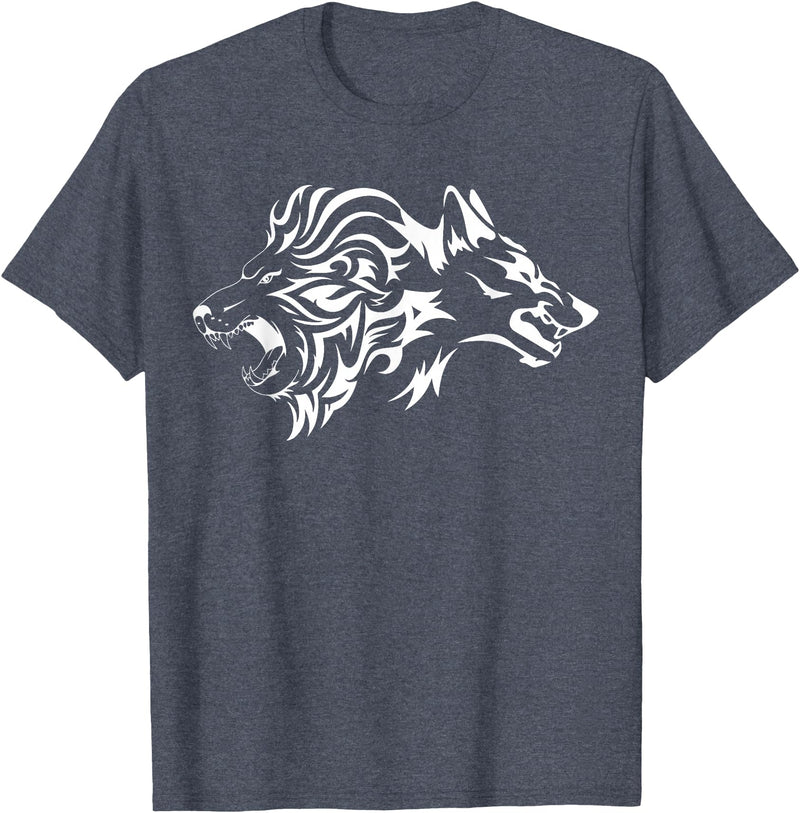 Wilder Löwe und Wolf von FT Designs Wild Lion and Wolf T-Shirt - Heather Blue