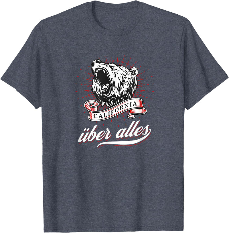 Not Quite Right California Über Alles with Roaring Grizzly Bear T-Shirt - Heather Blue