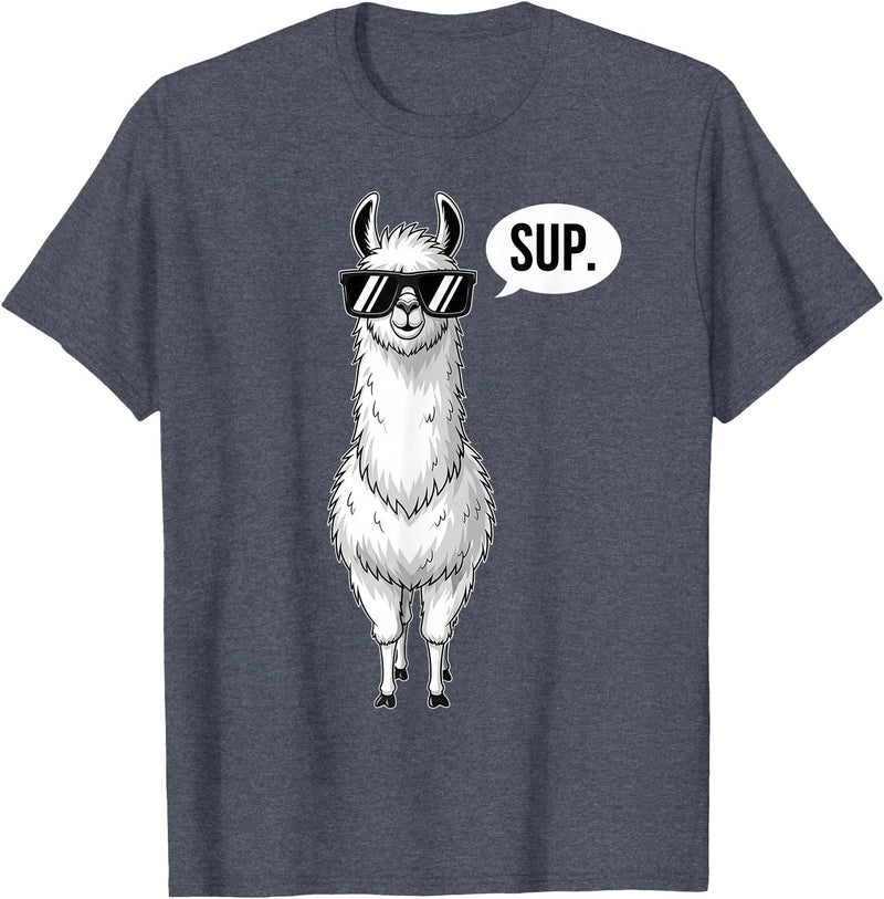 Funny Llama lover Co Alpaca Llama with Sunglasses Sup T-Shirt - Heather Blue