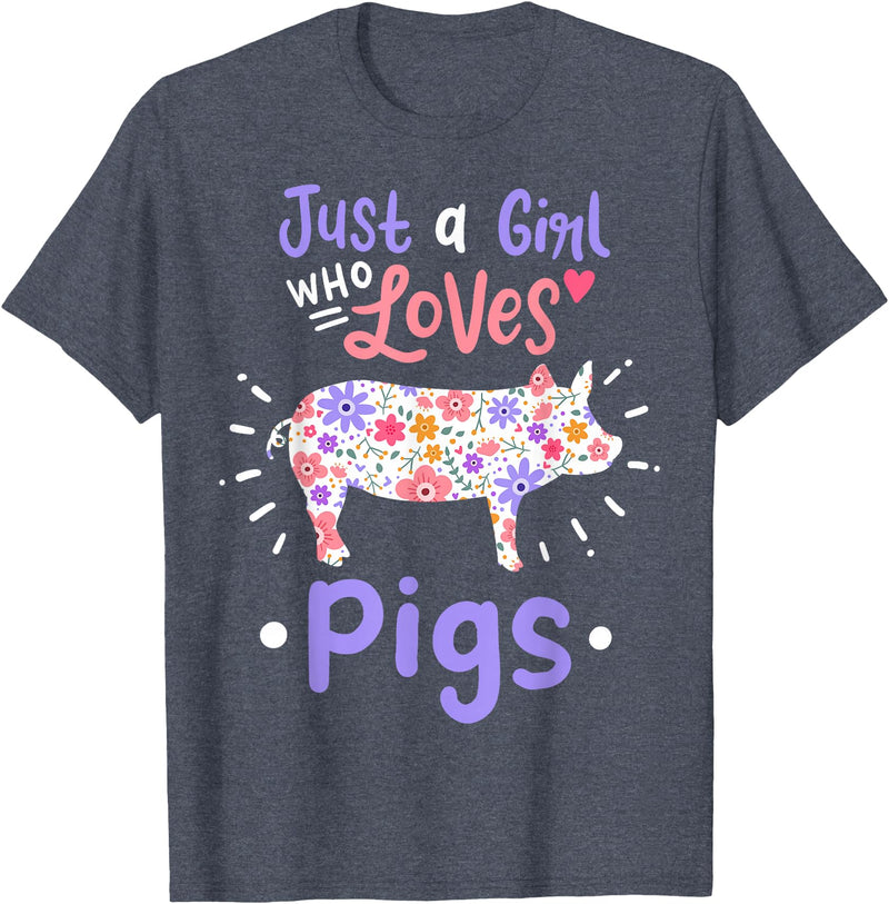 Pig Just A Girl Who Loves Pigs Gift for Pig Lovers T-Shirt - Heather Blue