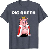 Womens Pig Shirts for Girls Pig Queen | Girls Pig Tshirt | Womens Pig T-Shirt - Heather Blue