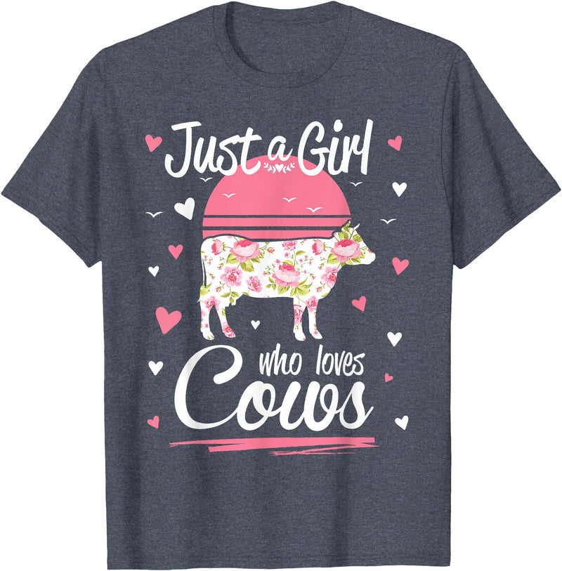 Pack A Punch Just A Girl Who Loves Cows Shirt Vintage T-Shirt - Heather Blue