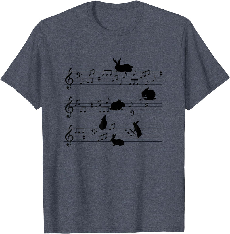 Cute Bunny Rabbit Playing Music Notes Musician T-Shirt in Heather Blue