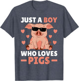 Funny Pig Clothes & Outfits For Men, Boys Or Kids Just A Boy Who Loves Pigs Men Pig Lovers Pig Stuff Farmer T-Shirt - Heather Blue